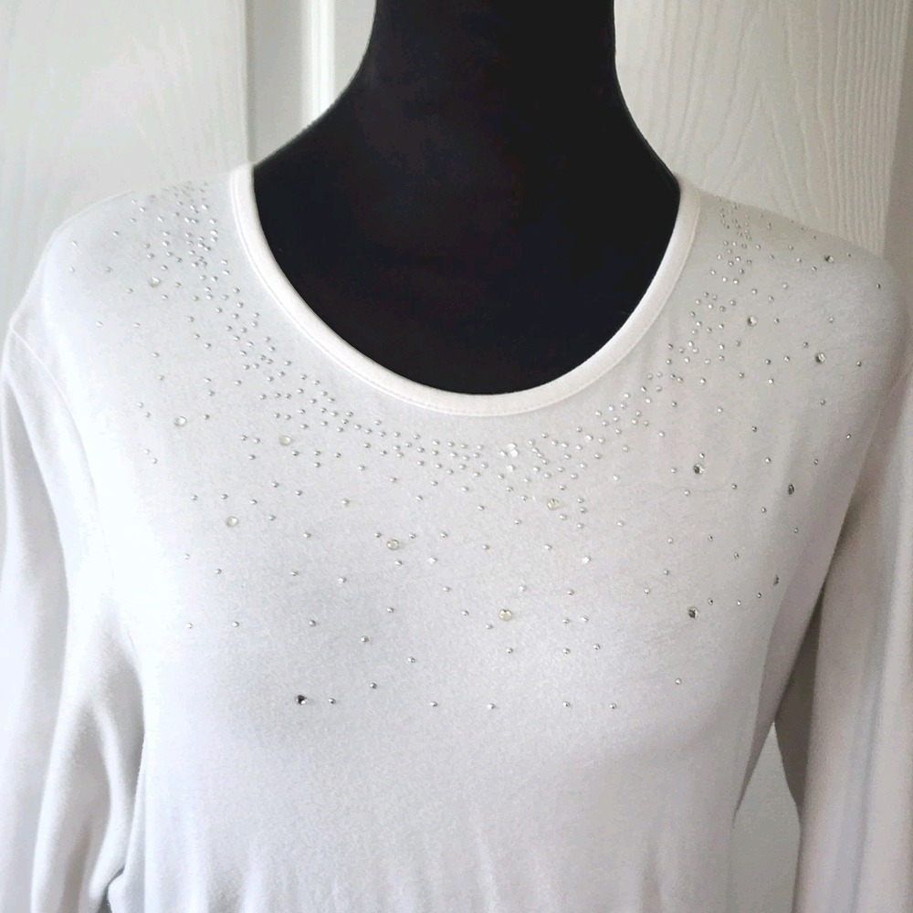 Blast Long Sleeve T Shirt with Sequin Detail In Ivory Size XL